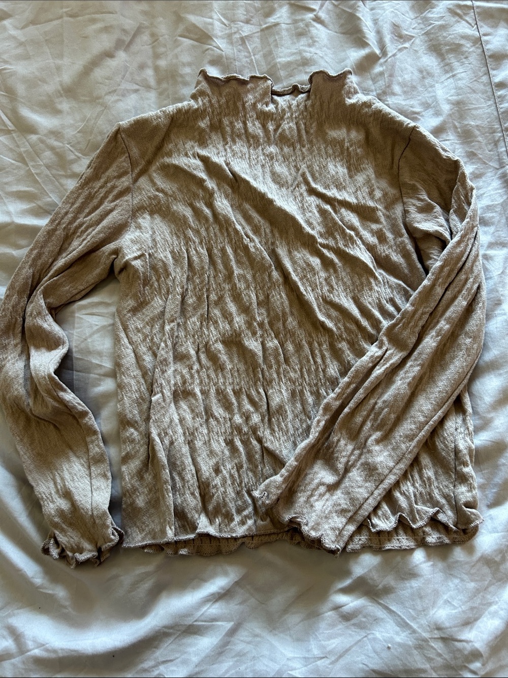 Zara Beige Ribbed Long Sleeve Mock Neck Top